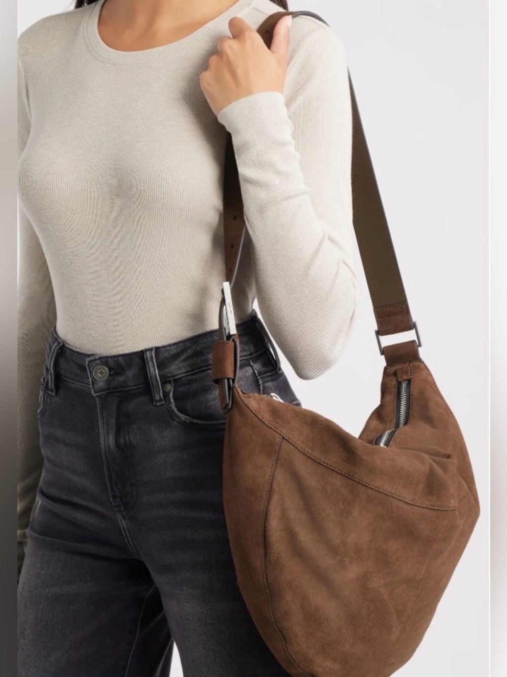 AllSaints Luna Suede Shoulder Bag Fango Brown